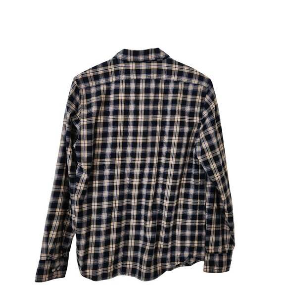 Banana Republic Men's Plaid Untucked Fit Shirt Navy Yellow Checkered Casual - Picture 2 of 8